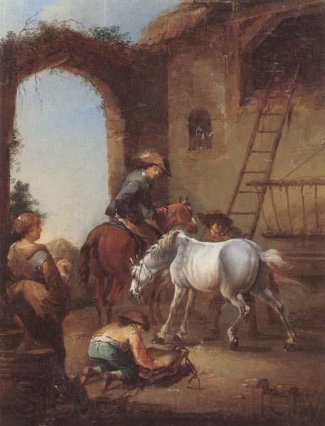 unknow artist Horsemen saddling their horses